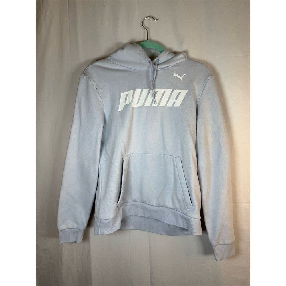 PUMA Essentials Logo Pullover Hoodie Women’s M Light Blue Fleece Lined - Picture 3 of 14